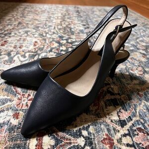 French Connection Navy Slingback Kitten Heels